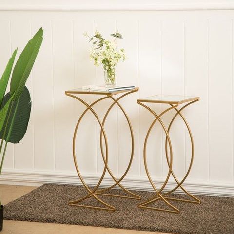 Glitzhome® Gold Metal Accent Table With Glass Top, Set Of 2 | Glass Accent Tables, Accent Table ... pertaining to Shani Round, Gold Metal With Glass Accent Tables, 2-Piece Set